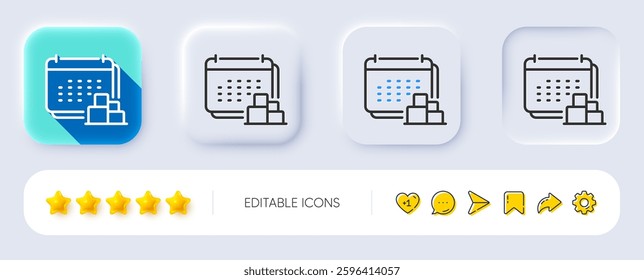 Delivery schedule line icon. Neumorphic, Flat shadow, 3d buttons. Logistics calendar sign. Cargo reminder symbol. Line delivery icon. Social media icons. Vector