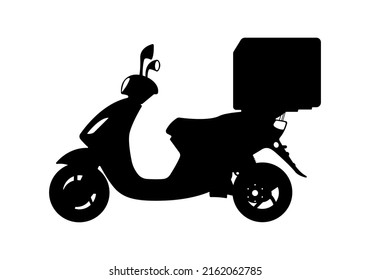 Delivery Scooter Bike, Motorcycle Courier Silhouette Vector Illustration.