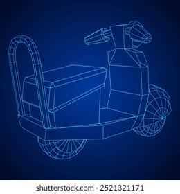 Delivery scooter for lifestyle design courier. Business express delivery concept. Wireframe low poly mesh vector illustration