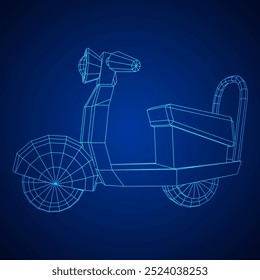 Delivery scooter for lifestyle design courier. Business express delivery concept. Wireframe low poly mesh vector illustration