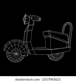 Delivery scooter for lifestyle design courier. Business express delivery concept. Wireframe low poly mesh vector illustration