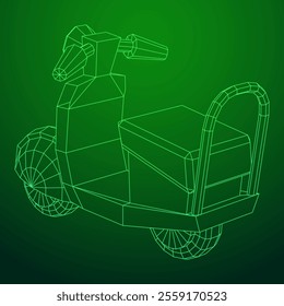 Delivery scooter for lifestyle design courier. Business express delivery concept. Wireframe low poly mesh vector illustration