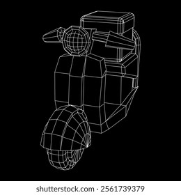 Delivery scooter for lifestyle design courier. Business express delivery concept. Wireframe low poly mesh vector illustration