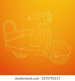 Delivery scooter for lifestyle design courier. Business express delivery concept. Wireframe low poly mesh vector illustration