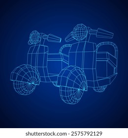 Delivery scooter for lifestyle design courier. Business express delivery concept. Wireframe low poly mesh vector illustration