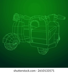 Delivery scooter for lifestyle design courier. Business express delivery concept. Wireframe low poly mesh vector illustration