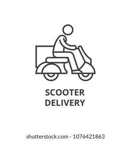 delivery scooter thin line icon, sign, symbol, illustation, linear concept, vector 