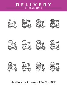 Delivery Scooter vector icon set,  New and trendy linear design. modern vector icon concept for web graphics