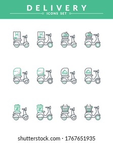 Delivery Scooter vector icon set,  New and trendy linear design. modern vector icon concept for web graphics