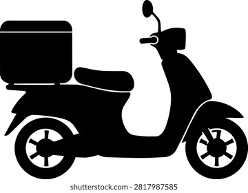 Delivery scooter vector illustration, motor bike moped transport silhouette, courier shipping service vehicle, fast dispatch logistics icon.