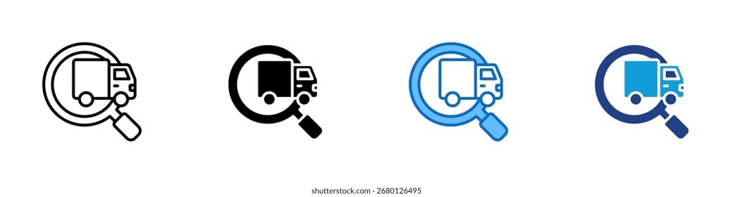 Vetor de Design de Ícone de Estilo Múltiplo - Lupa de vidro com caminhão, simbolizando rastreamento de entrega, pesquisa de logística ou verificação de entrega