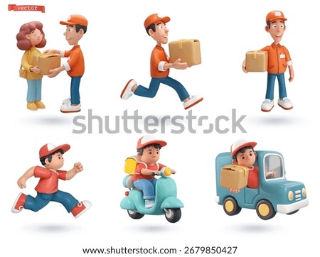 Delivery service 3d cartoon vector icon set
