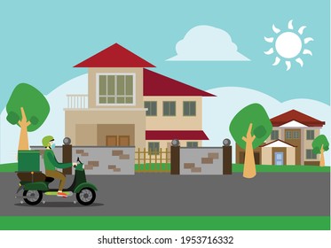 Delivery Service Arrives. Editable Clip Art. 
