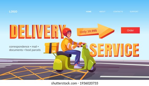 Delivery service banner with man on scooter
