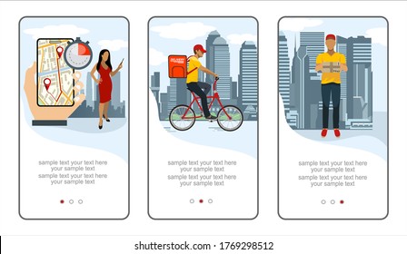 Delivery service banner, mobile app templates, conceptual flat design illustration vector