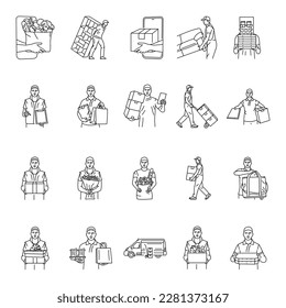 Delivery service black line icons set. Pictograms for web page, mobile app, promo.