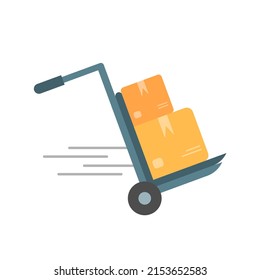Delivery service with boxes in transport cart. Vector illustration