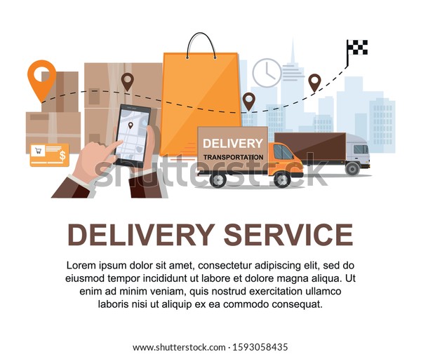 Delivery service. Business logistics, smart\
logistics technologies, commercial delivery service concept. Vector\
Infographic