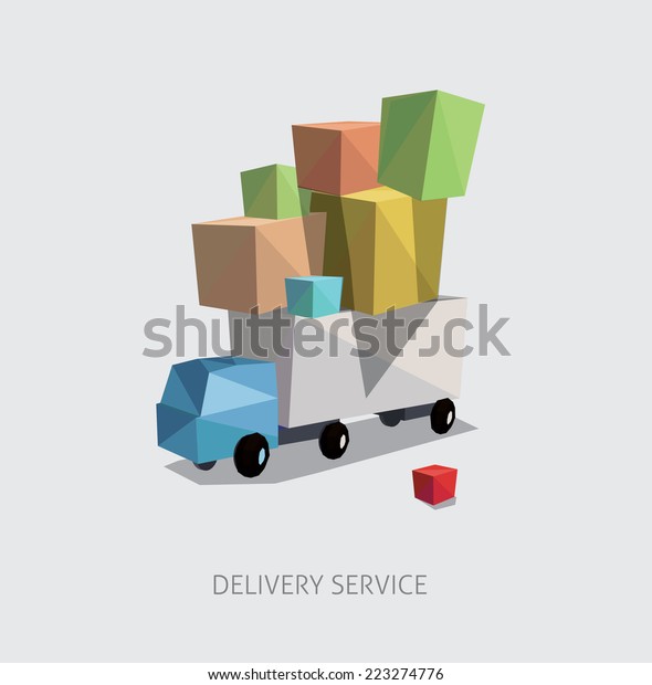 Delivery service by overloaded truck.\
Vector illustration.