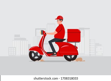 Delivery service by scooter concept. online order tracking. Gray background. vector flat illustration. - Shutterstock ID 1708318033
