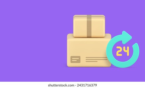 Delivery service cargo postal parcel always available shipping banner copy space 3d icon realistic vector illustration. Shipment commercial freight cardboard box container moving transportation