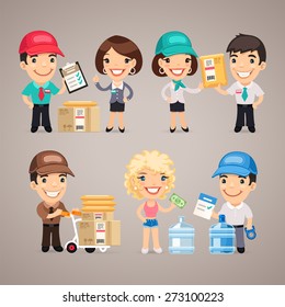 Delivery Service Characters Set. In the EPS file, each element is grouped separately.