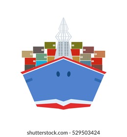 Delivery Service Company for Large Cargo Ship Delivering Shipment Overseas. View From The Front