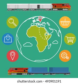 delivery service concept background. Logistics in business and industry. Vector illustration on global commercial shipping and modern icons on shopping and E-commerce