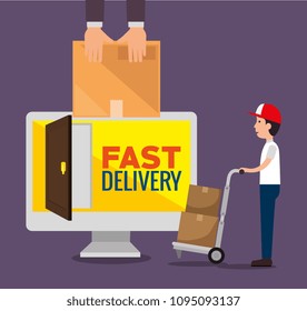 delivery service concept with computer monitor