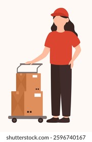 Delivery service concept. Courier delivering parcels. Flat vector illustration.
