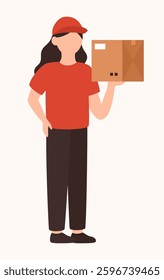 Delivery service concept. Courier with a parcel. Flat vector illustration.
