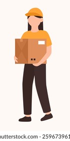 Delivery service concept. Courier with a parcel. Flat vector illustration.