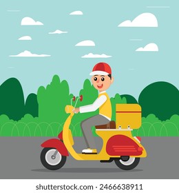 Delivery service concept. Courier set of bicycle, scooter and truck. Goods and food express transportation. Vector illustration in flat style.