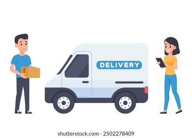 Concepto de servicio de entrega con Courier y Van Ilustración
