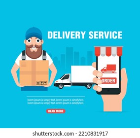 Banner plano de diseño de concepto de servicio de entrega. Ilustración del vector