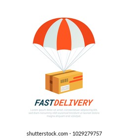 Delivery service concept. Flat design colored vector illustration of package with parachute. Fast Delivery Service, Parcels Delivery, Free shipping web banners template. Vector illustration