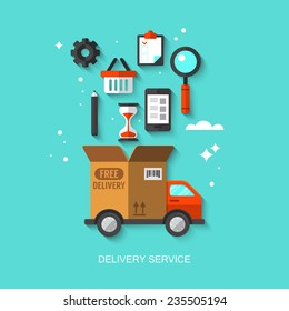 Delivery service concept with flat modern icons