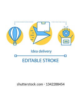Delivery service concept icon. Innovation, invention. Idea generation. Cargo transportation. Parcel delivery thin line illustration. Vector isolated outline drawing. Editable stroke