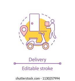 Delivery service concept icon. Shipment idea thin line illustration. Courier, delivery man. Vector isolated outline drawing. Editable stroke