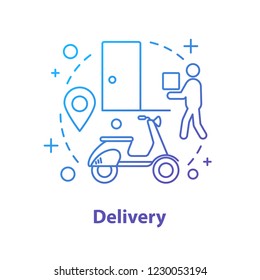 Delivery service concept icon. Shipment idea thin line illustration. Courier, delivery man. Vector isolated outline drawing