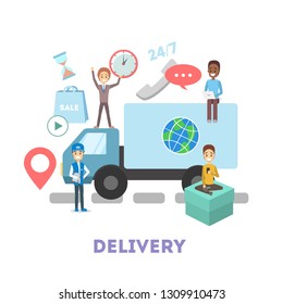 Delivery service concept. Idea of parcel transportation and shipment. Logistic technology. Flat vector illustration