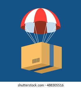 delivery service concept illustration vector, parcel with parachute for shipping, flat design vector