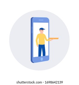 Delivery service concept. Isometric concept of delivery service, courier service, goods shipping, food online ordering in flat vector. Free delivery, online buy, ecommerce shop logistic.