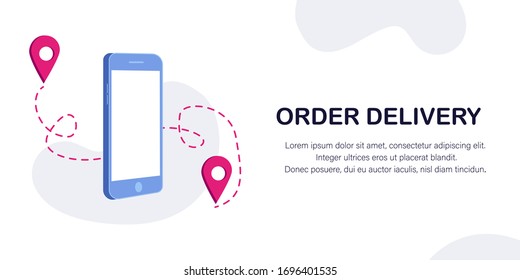 Delivery service concept. Isometric landing page template of delivery service, courier service, goods shipping, food online ordering in flat vector. Free delivery, online buy, ecommerce shop logistic.