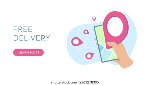 Delivery service concept. Local courier or global delivery service app. E-commerce vector illustration isolated on white background with icons. Delivery design for website template, landing page