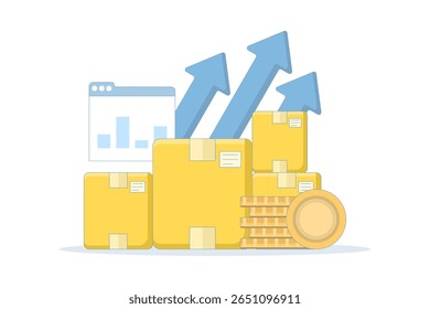 Conceito de serviço de entrega. Negócios de vendas on-line. Melhorar a qualidade dos produtos. Aumento de receita, lucro, renda. pequenas e médias empresas. Ilustração de design plano na tela.