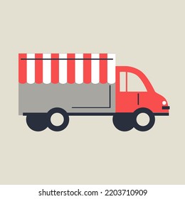 Delivery service concept, order tracking, delivery home and office. Delivery van. Express delivery services commercial truck. Flat vector illustration.