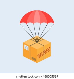 delivery service concept, parcel with parachute for shipping, flat design vector