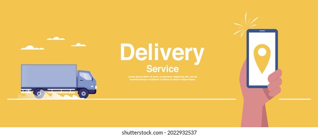 Delivery Service Concept. Real Time Tracking On Mobile App. Vector Illustration