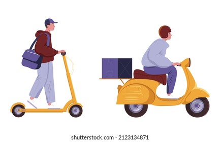 Delivery service concept. Set of delivery man on his way
